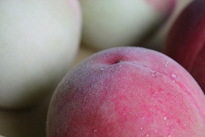 収穫したばかりの桃は、水をはじくほどの産毛があります。
これが新鮮な桃のしるしですが、肌の弱い方はご注意ください。